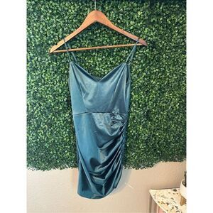 blue dress for baby girl Kaitlyn Cowl Neck Slit Beaded Sequin Formal Dress